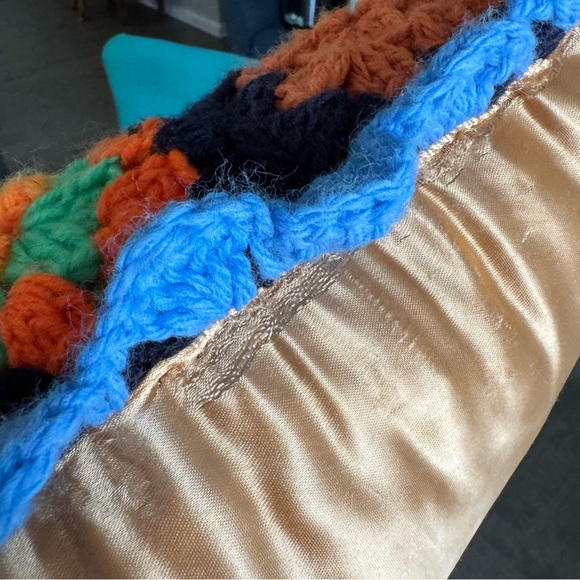 Vintage Crochet Granny-square & Satin Accent Pillow - Picture 4 of 6